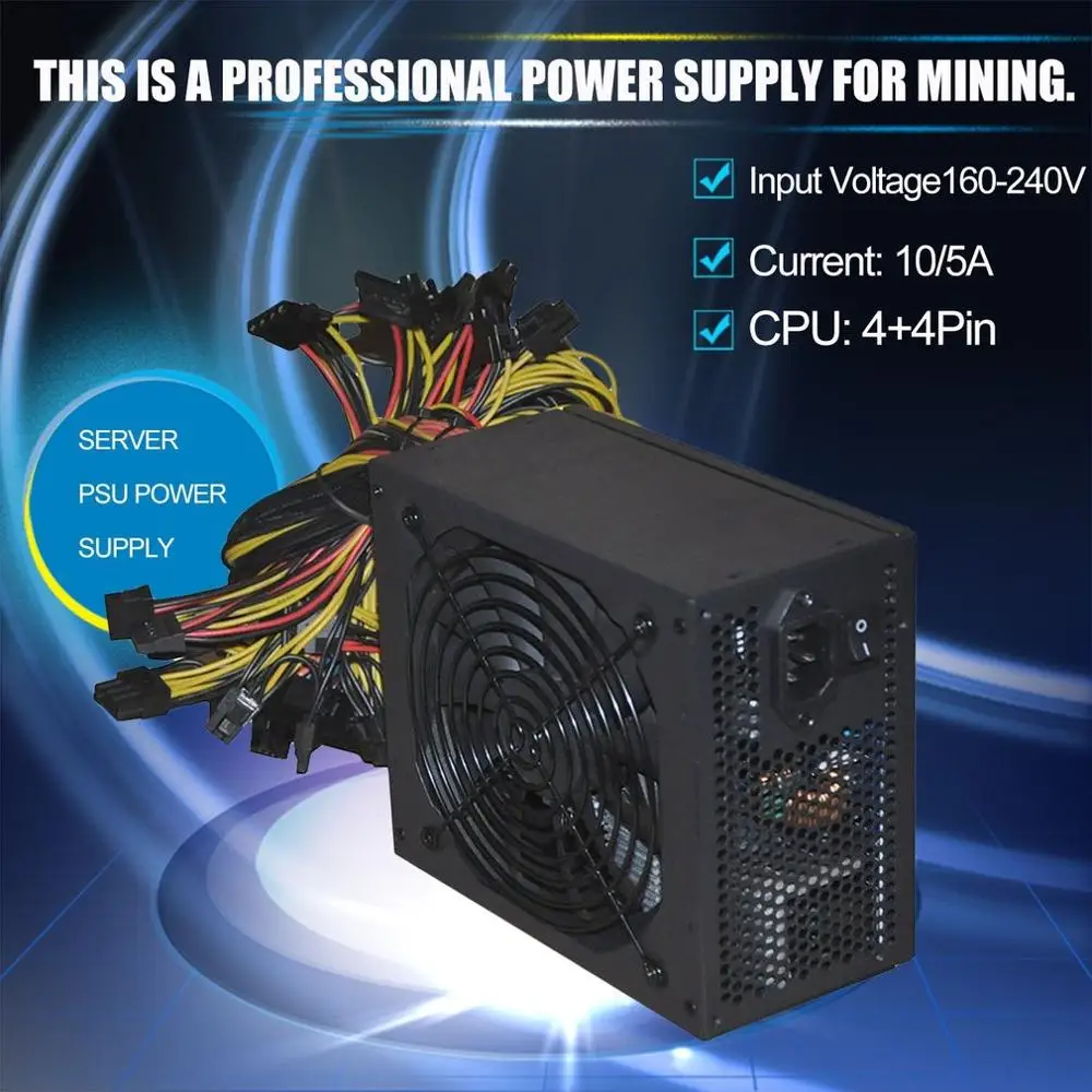 Профессиональный 1800 Вт макс врубовая машина Питание для блок питания ATX для золотодобывающей отрасли для ETH для BTC для эфириума Поддержка до 6 GPU