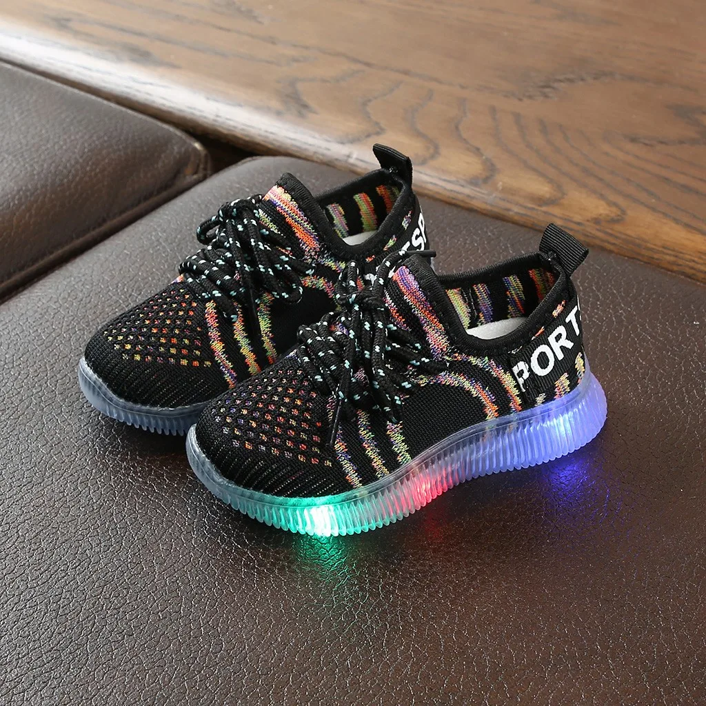 Fashion Children Kids Baby Girls Boys Mesh LED Light Luminous Shoes Toddler Flashing LightsSport Running Sneakers Shoes#G4