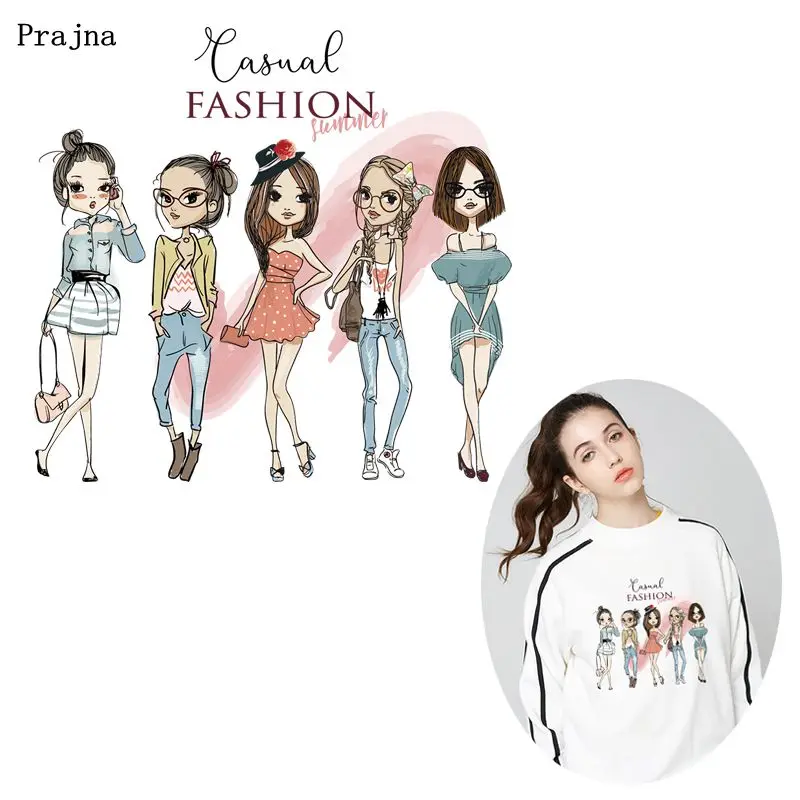 

Prajna Fashion Girl Iron On Transfers Vynil Heat Transfer Ironing Stickers Thermal Heat Transfers Summer Style Iron On Patches