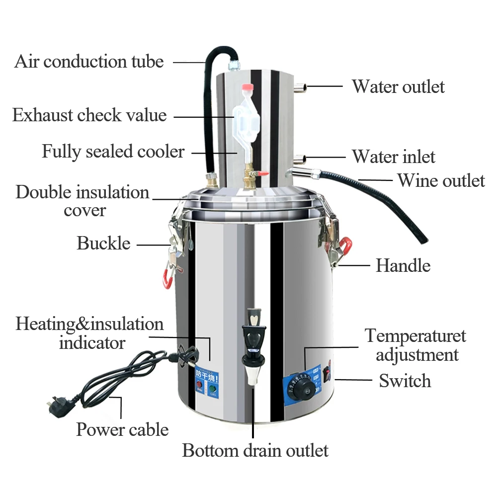 New Home 23L 36L 45L Distiller Moonshine Still 304 Stainless Steel Boiler White Spirits Pure Water Alcohol Oil Wine Brewing Kit