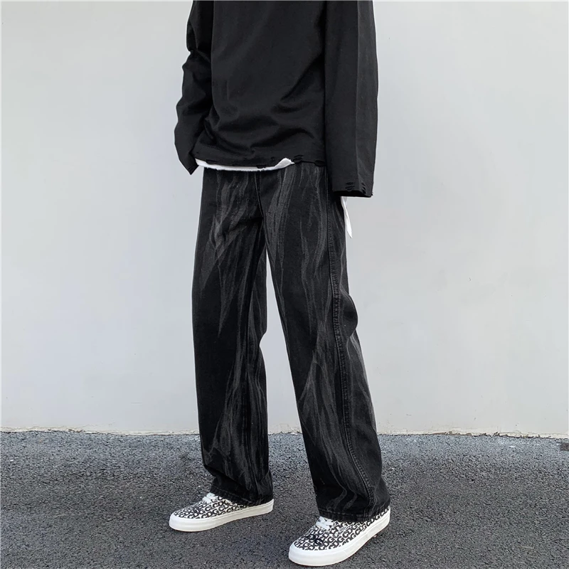 

Net Red Jeans Men's Straight Loose Wide-Leg Pants Korean Style Trend Tie-Dye Old Pants Youth Pop Tide Hairstylist Trousers