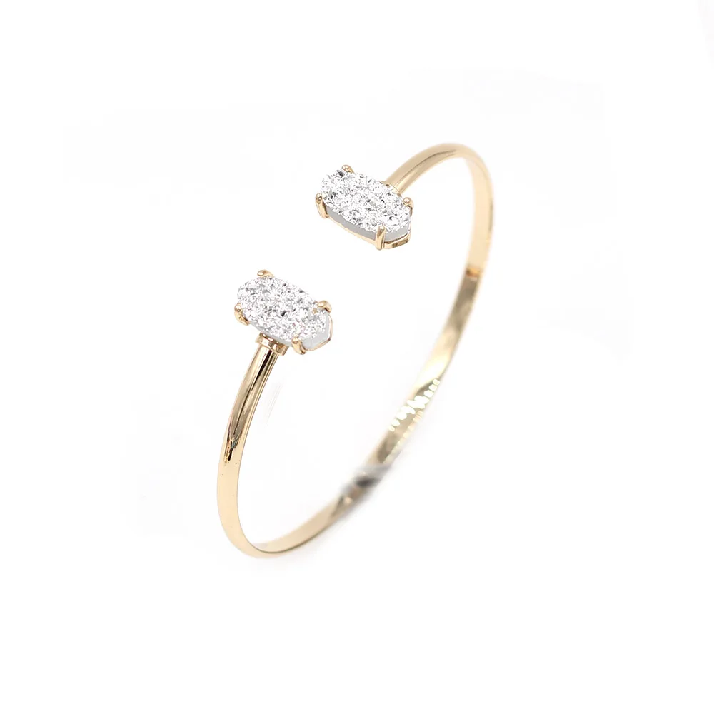 

2019 August New Arrival Small Oval Druzy Cooper Open Cuff Bangles Women Fashion Jewelry Wholesale