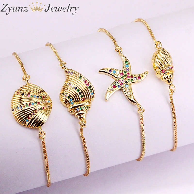 

10PCS, CZ Micro Pave Sea Shell / Starfish Spacer Bead, Rainbow Cubic Zirconia Connector Bracelets
