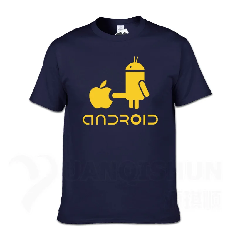 YUANQISHUN Creative Design Spoof Android Robot Funny Print Men's T Shirt New Cotton O-Neck Casual Tshirt Humor Top Tee - Цвет: NavyBlue 1