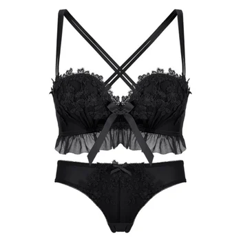 

New French Sexy Lace Rimless Gathered Beauty Back Embroidered Bra Set Bra And Panties Women's Underwear