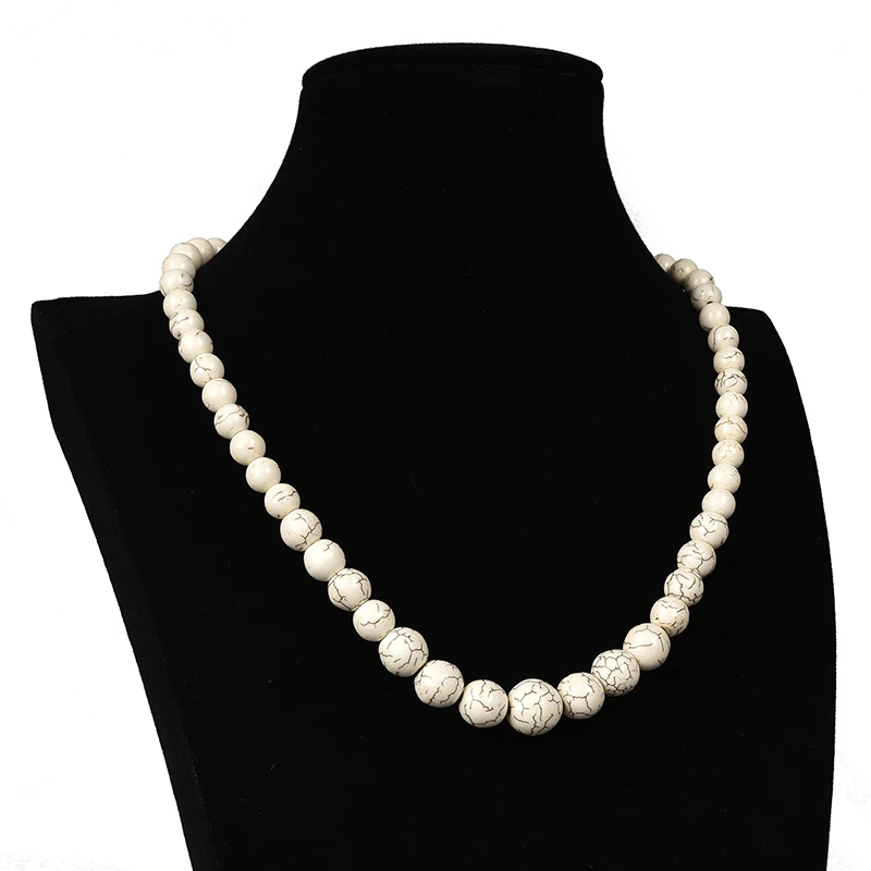 Retro White Turquoises Stone Chokers Tower shape Necklace 6-14mm For Women Charm Prayer Cross Clothing matching 18inche | Украшения и