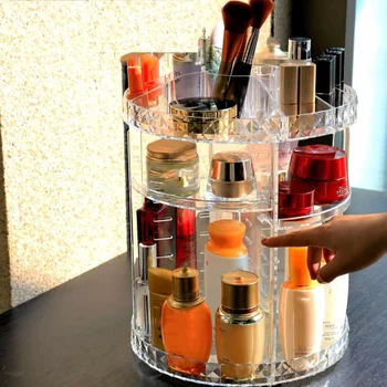 

360 Degree Rotating Cosmetic Storage Box Makeup Organizer Cosmetics Storage Rack Fashion Crystal helf Display Stand