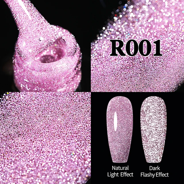 UR SUGAR 7.5ml Pink Reflective Glitter Gel Nail Polish Silver Purple Sequins Soak Off UV Gel Nail Art Manicuring Nail Gel Reflective -R001