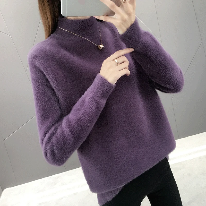 

Women Sweater 2019 New Winter Warm Hairy Female Sweater Korean Style Teenager Girl Knitted Pullover White Black Yellow A82