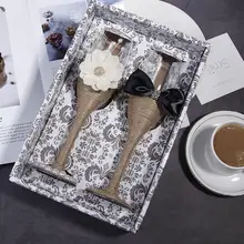 2 шт. Свадебные Винные бокалы, Чашка Шампанского стеклянный бокал деревенский стиль цветок галстук-бабочка платье свадьба юбилей поставки украшения