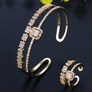 

BrideTalk luxury Unique African Bangle Ring Set Jewelry Sets For Women Wedding Cubic Zircon Crystal CZ Dubai Bridal Jewelry Set