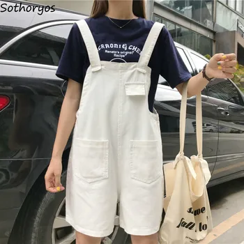 

Rompers Women Black White Korean Style Loose Students Cute Casual Summer New Kawaii Lovety Ulzzang Womens Trousers Streetwear