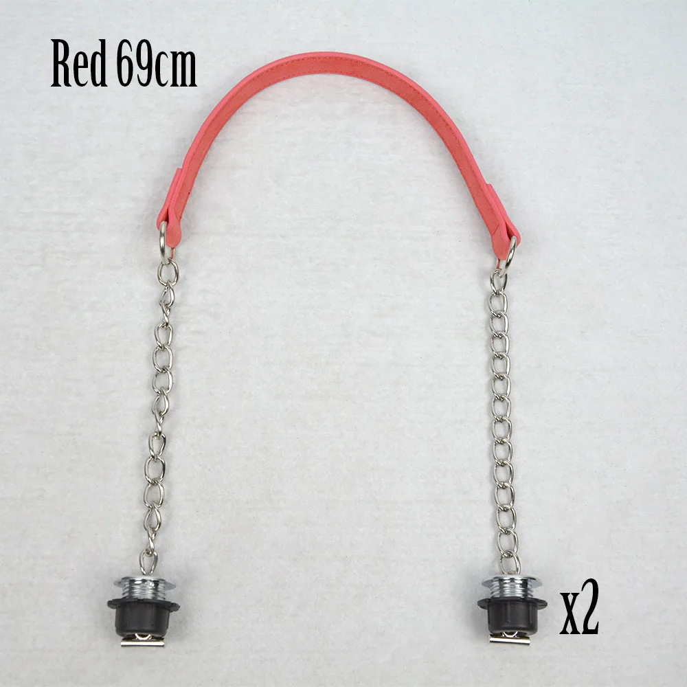 red huntfun 1 пара нубук плоский серебряный короткий толстый одна цепь с застежка от серебряных винтов для Obag O ручки для сумок для женщин сумка - Цвет: red