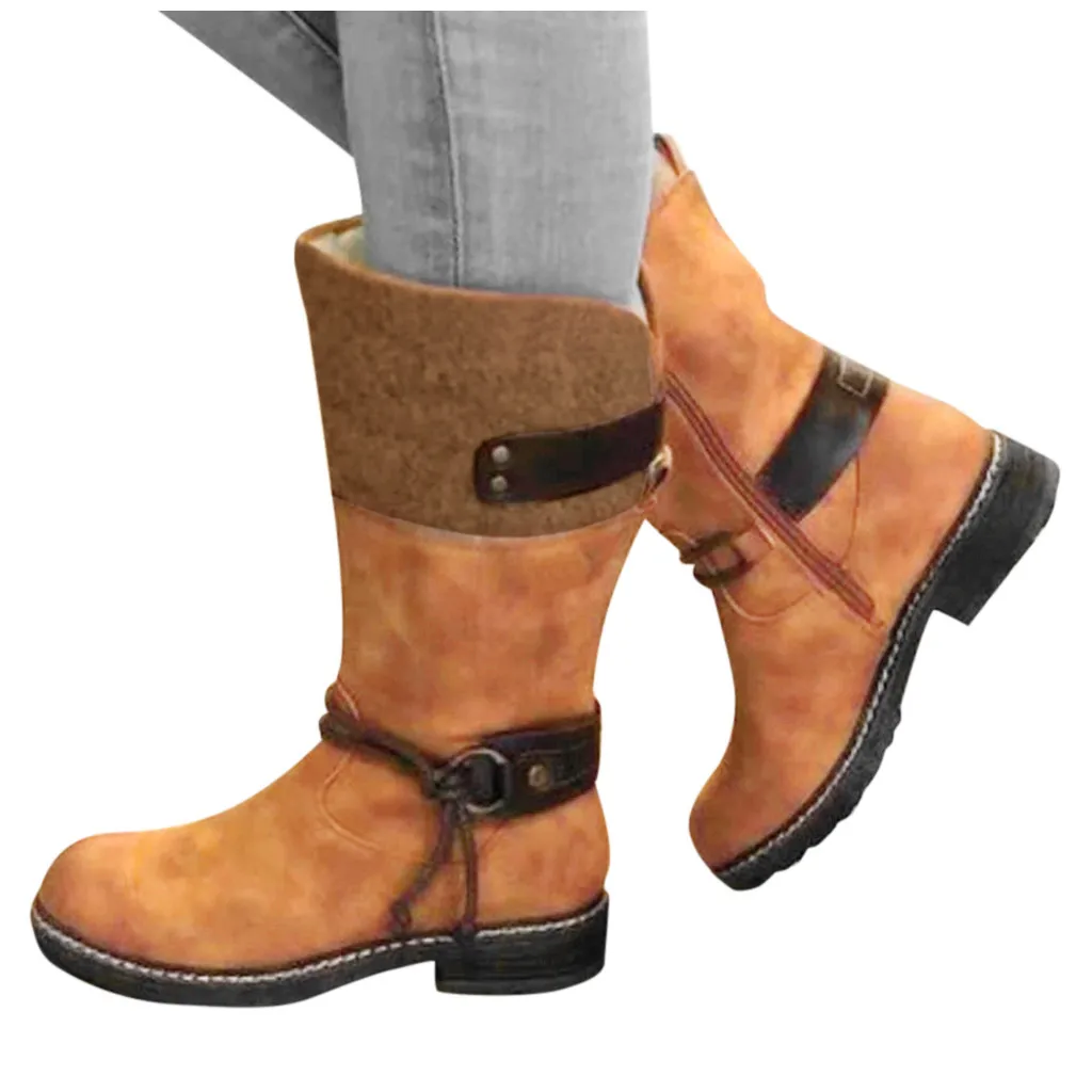 Женская обувь botas mujer модные ботинки Для женщин Женская обувь Для женщин для отдыха с пряжкой большой Размеры на литом среднем квадратный каблук, женская обувь
