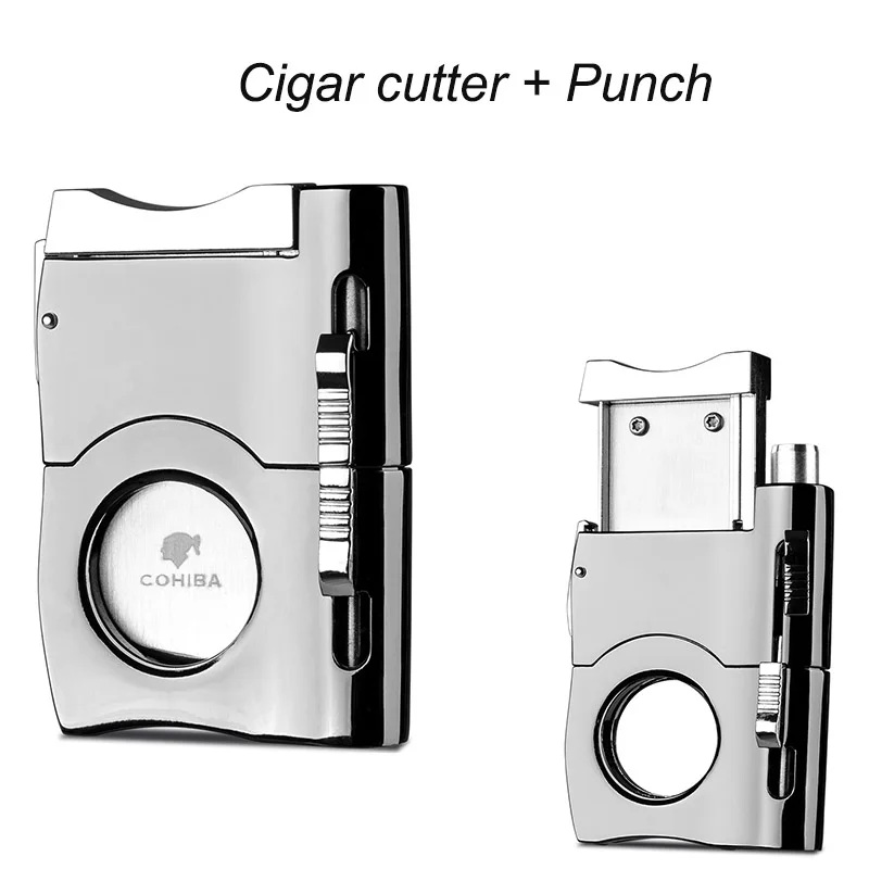 

Stainless Steel Cohiba Cigar Cutter Multi-function with Double Cigar Drill Hole Opener Portable Cigar Accessories