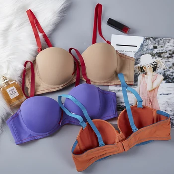 

New Ladies Bra Japanese Girls Bra Simple Sexy Underwear Half Cup Two-Breasted Contrasting Series Flat Bra Gather Bra