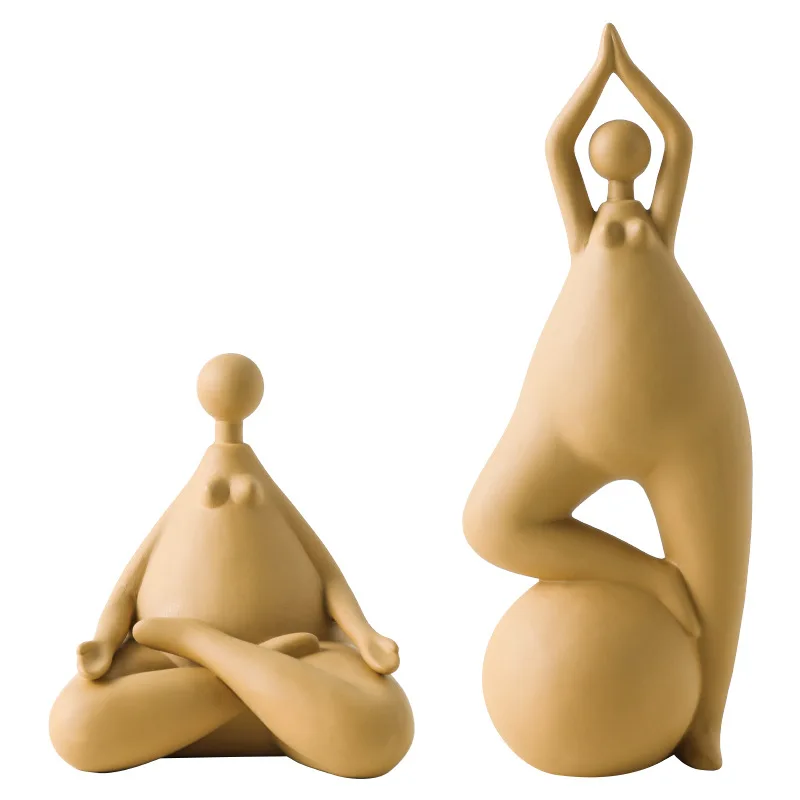 Абстрактный жир леди йога статуя желтый керамический стол декоративная сидение милый Йога комната бар отель дисплей Модель антикварный домашний декор