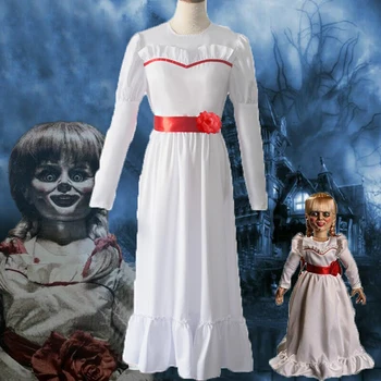 

2019 Horror Film Conjuring Doll Annabelle Comes Home Cosplay Costume Halloween Fancy White Dress