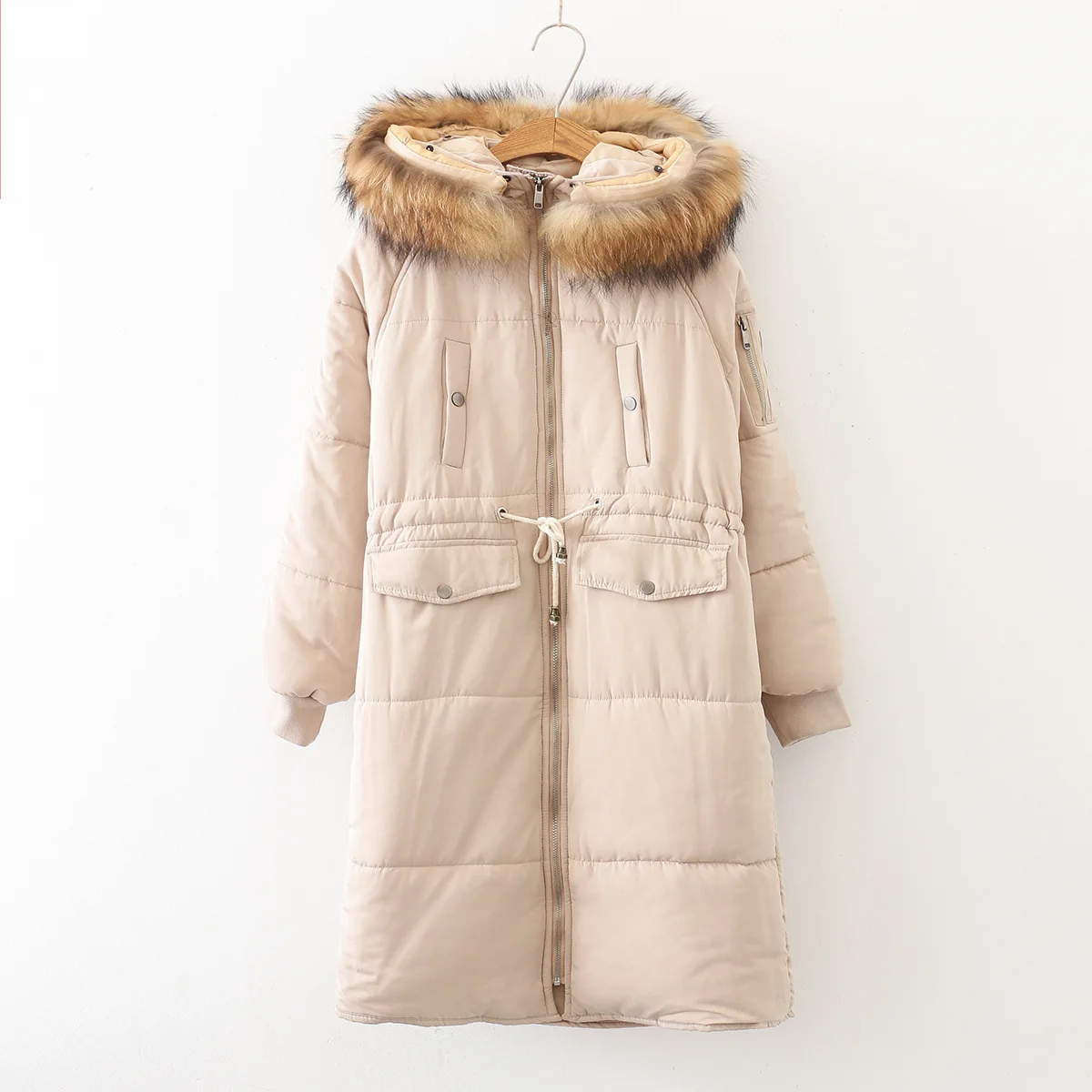 

Winter New Style Mid-length over-the-Knee Cotton Coat Thick Warm Slim Fit Drawstring Waist Hugging Cotton-padded Clothes WOMEN'S