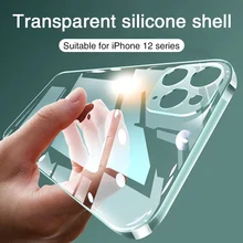 Ultra fino lente proteção caso do telefone para o iphone 11 12 pro 12 mini caso silicone macio capa para o iphone x xr xs 7 8 5 se caso