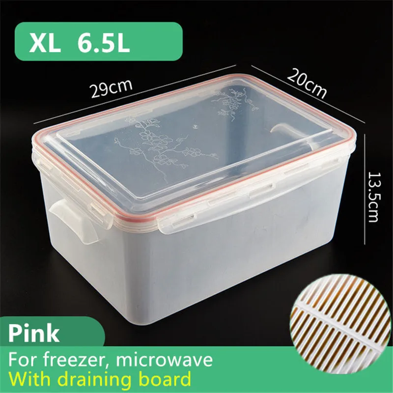 Большой размер 6,5, л, коробка для хранения холодильника, контейнер для хранения продуктов с крышкой, пластиковые контейнеры для хранения, кухонный холодильник, шкаф, морозильник - Цвет: pink-6.5L
