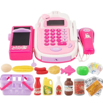 

Mini Simulated Supermarket Checkout Counter Role Play Cashier Cash Register Set Kids Pretend Play Early Educational Toys
