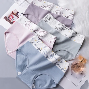 

Women Cotton Panties Comfort Soft Briefs Seamless Print Underwear Female High Waist Underpants female intimates #F