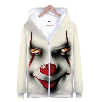 

New The Pennywise IT Clown Stephen King's It Zipper Hoodies Men/Women Halloween Party Cosplay Sweatshirt Horror Funny Hoody