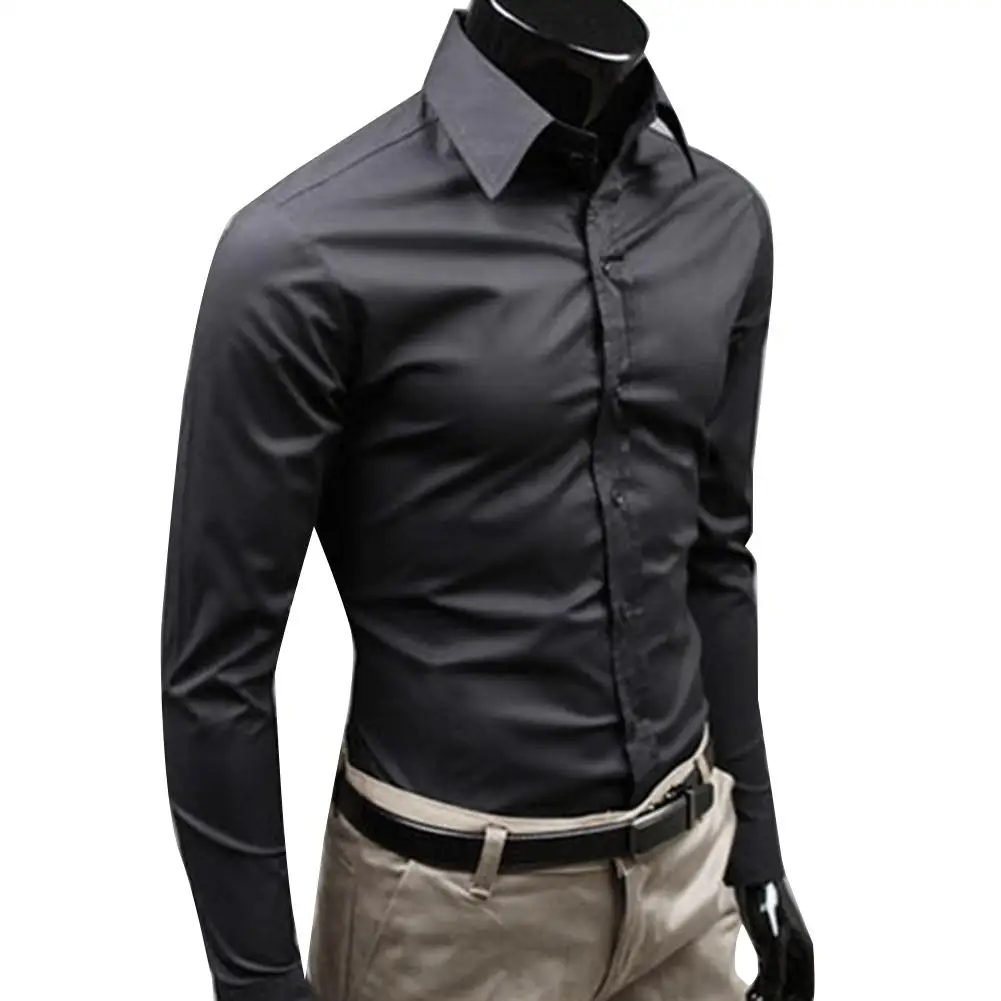 Dress Shirts Men Casual Shirts Business Gentleman Wild Shirt M-5XL Slim Cotton Plus Size Shirt Men's Pure Color Long Sleeve Fashion Design