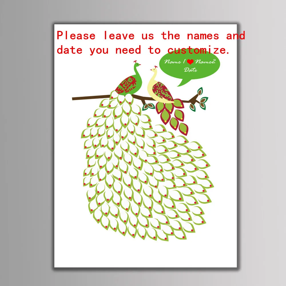 Персонализированные Свадебные книги гостей павлин дерево с отпечатками пальцев живопись Декор для вечеринки в честь Дня рождения Свадебный декор свадебные подарки для гостей - Цвет: Customized