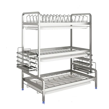 

Dish Rack Drain 304 Stainless Steel Kitchen s Dry es Tableware es Three-tier Storage