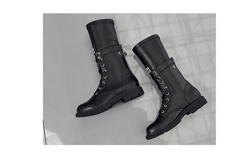 Jookrrix Women Genuine Leather Comfortable Shoes Female Mid Calf Boots Women Fashion Martin Boots Winter Shoes