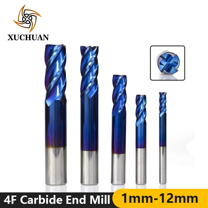 

1pc 50 Degrees 1-12mm Carbide End Mill 4 Flutes CNC Router Bit Nano Blue Coated Spiral Engraving Bit End Milling Cutter