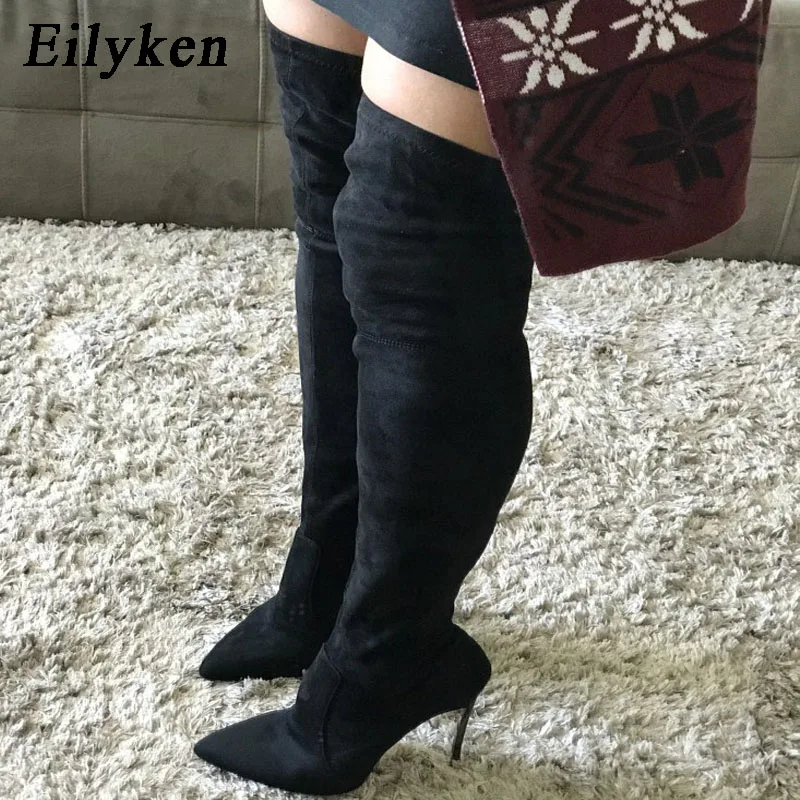 Eilyken Sexy Over the Knee high Boots Woman Flock Leather Thick high heels Women Boots Winter Black Apricot Brown Party shoes