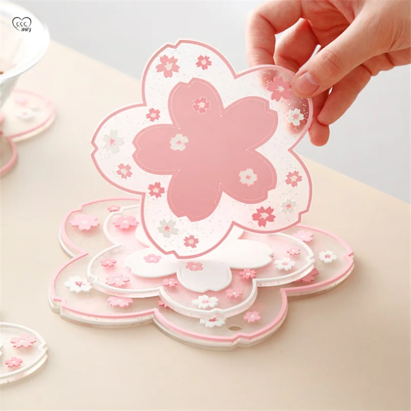 Home Cherry Blossom Silicone Tea Coffee Cup Coaster Non-slip Insulation Pad Pot Placemats for Table Bowl Mat Office Kitchen Tool afbeelding