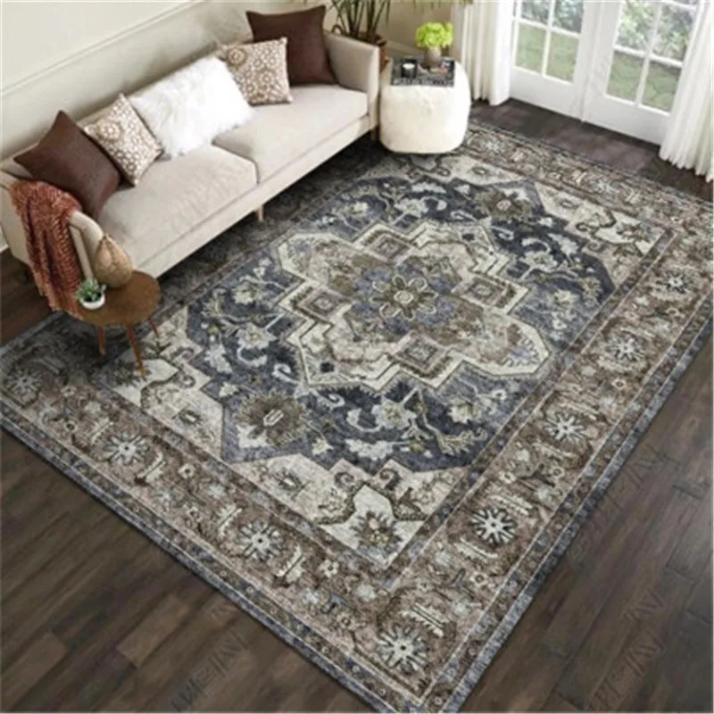 

European Blue Grey Persian Carpet Iran Living Room Turkish Carpet Retro Bedroom Bedside Area Rugs Parlor Hallway Floor Mats Sale