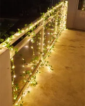 New Year's Solar Battery Plant Light Leaf Garland Light Christmas Wedding Party Art Decoration LED Fairy Tale String Lights