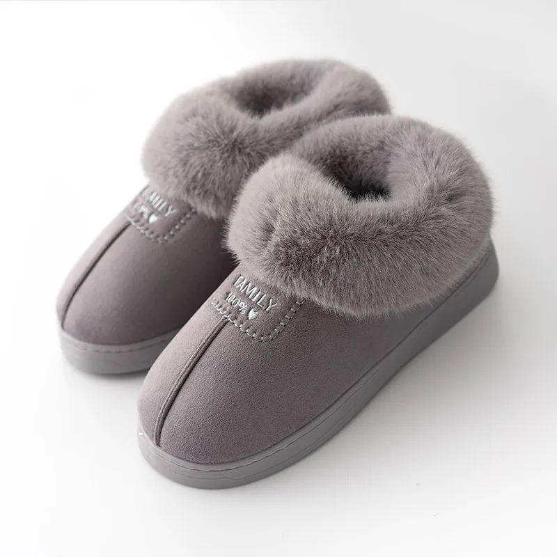 Зимняя теплая обувь с искусственным мехом женские и мужские домашние Тапочки Мягкие плюшевые Нескользящие домашние тапочки для влюбленных хлопковые шлепанцы SH08271 - Цвет: light gray