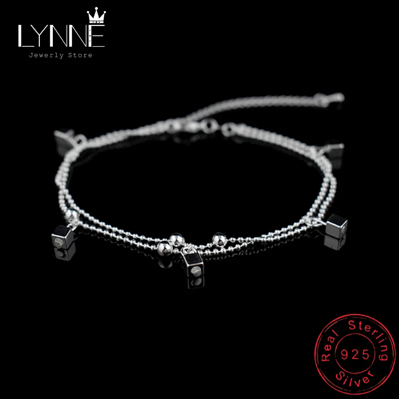 New Ladies Beach Square Pendant Foot Anklet 925 Sterling Silver Double Layer Small Ball Chain Anklets Bracelet For Women Jewelry New Ladies Beach Square Pendant Foot Anklet 925 Sterling Silver Double Layer Small Ball Chain Anklets Bracelet For Women Jewelry