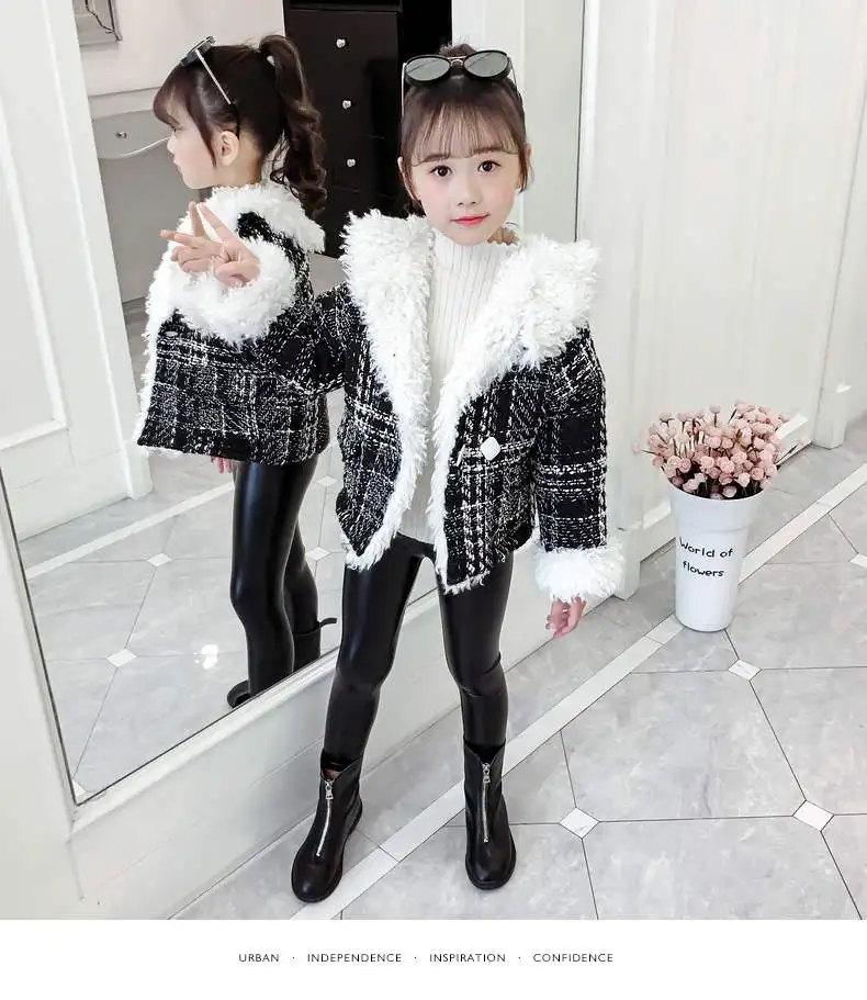 Короткое шерстяное пальто для девочек осенне-зимнее детское бархатное пальто-кардиган из овечьей шерсти, одежда, пальто, детская повседневная верхняя одежда, топы, B378