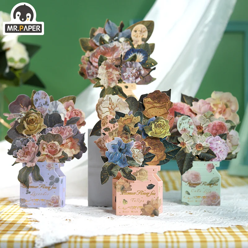 

Mr.Paper 8 Design Ins Style Fan Muer Flower Sea Series Heart Greeting Card With Envelope Gift Bronzing Material Greeting Card