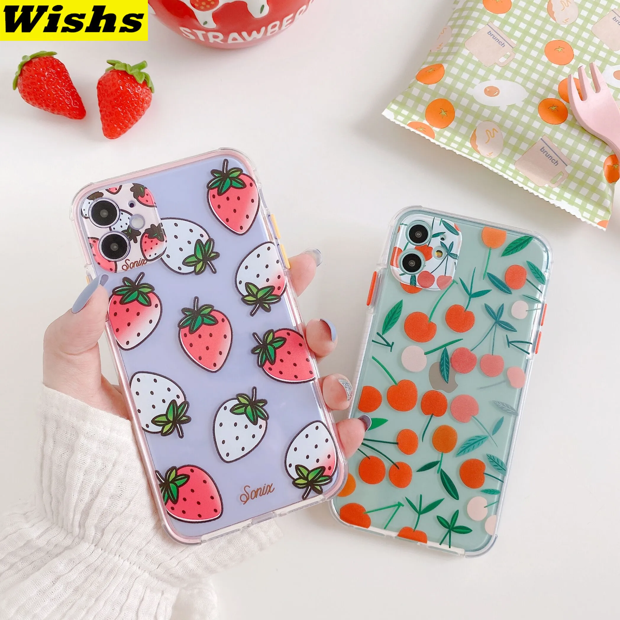

Cute Summer Fruits strawberry cherry Clear Phone Case For iPhone 11 Pro MAX XR Xs Max 7 8Plus Full Lens Protective Soft TPU Case