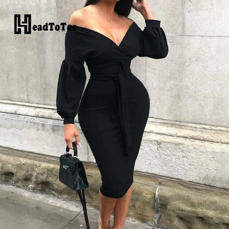 off shoulder twisted waist tie sexy midi dress