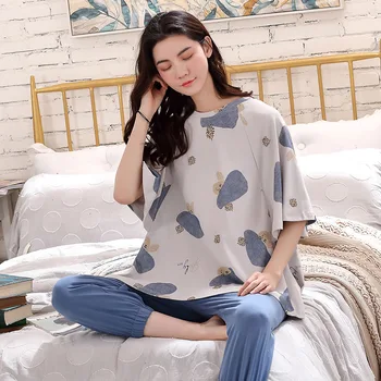 

Summer PLUS SIZE Pajamas Set Pijamas Suit Soft Cotton Women Sleepwear 2pcs Shirt&pant Casual Loose Lougne Home Clothes 3XL 4XL