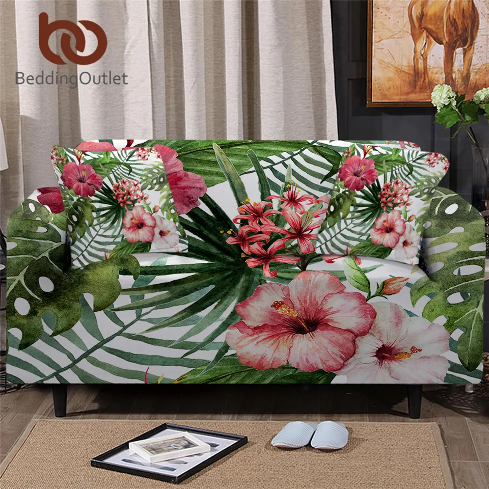 Чехол BeddingOutlet для дивана с Тропическими Цветами эластичное покрытие листьями