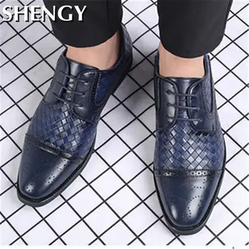

Men's Business Shoes Splicing Lace Up Male Footwear Shoes Men Pointed Toe Low Heel Formal Wedding Mens Dress Big Size 38-48