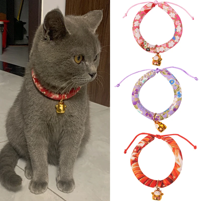 JapaneseOrangeCatCollarwithBellsCuteAdjustablePetCollarsfor