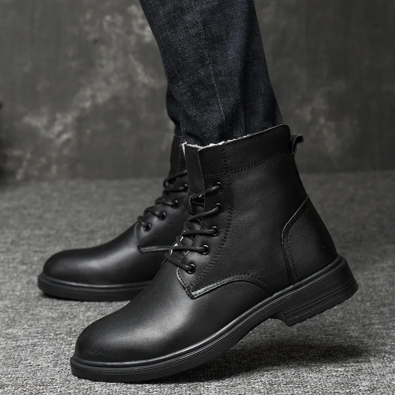 

New Style Autumn And Winter plus Velvet MEN'S BOOTS Hight-top Genuine Leather Martin Boots Men's Outdoor Workwear MEN'S SHOES Co
