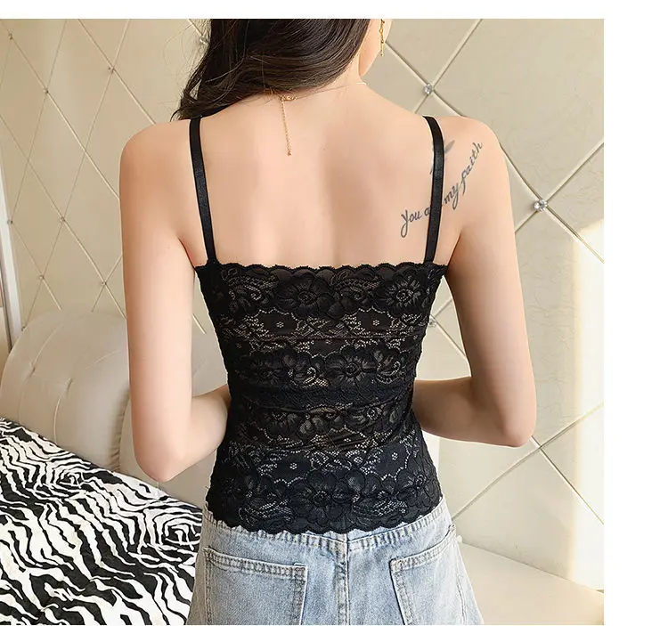 Description Picture 4 of itemLace Crop Top Sexy Lingerie Camisole Bralette Crop Top Y2k Black White Sleep Tops Strap Padded Camis Undershirt Women Fashion