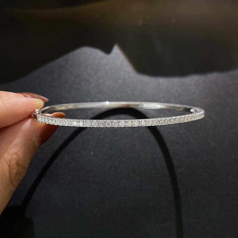 Aazuo Real 18K White Gold Real Diamonds 0.60-1.0ct Faship Hot Sale Line Bangle For Woman Upscale Trendy Wedding Engagement Party